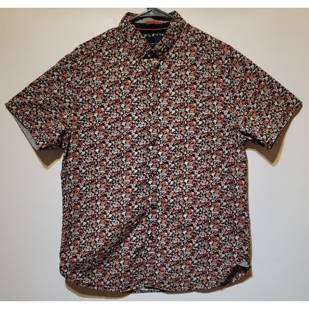 Denim and Flower Ricky Singh Men's Floral Button Down Short Sleeve Shirt- Size L